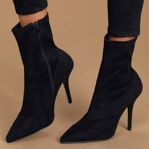 LULUS Stassy Black Suede Pointed-Toe Sock Boots
